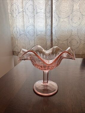 Vintage Pink Ruffled Glass Compote